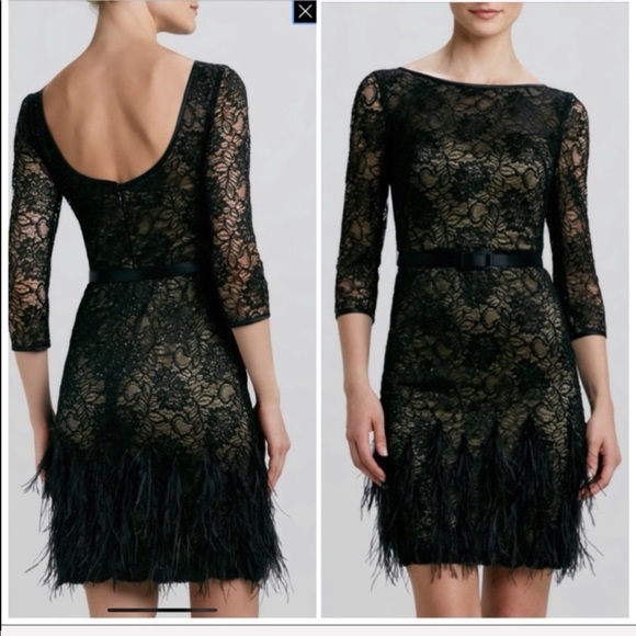 feather hem cocktail dress